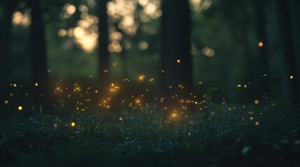 group tiny fireflies glowing softly