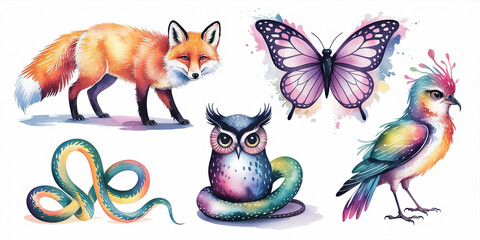 Fototapeta premium Mystical Watercolor Artwork of Five Elements from Nature