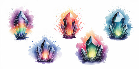 Colorful Watercolor Illustration of Five Animals in a Mystical Dreamy Setting