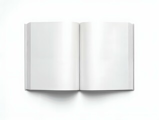 Naklejka premium An open book with crisp, clean pages is centered against a plain white background. The book's smooth spine and blank pages suggest potential and possibility.