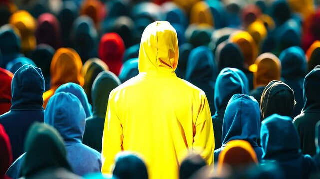 Man standing out of crowd. Individuality. Think different 4K Video