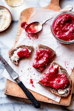 Strawberry rhubarb jam on toast