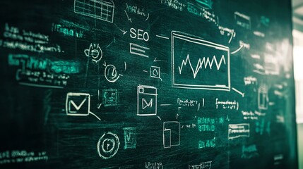 Tolls and notes about seo concept on blackboard.