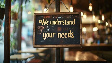 'We understand your needs' sign.