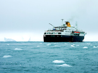Cruise Ship in Icy Waters with Icebergs - Elephant Island, Point