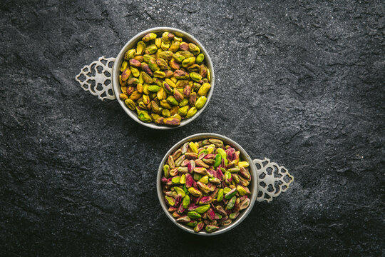 Pistachios in Silver Bowls