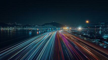 Abstract line connection on night city background.