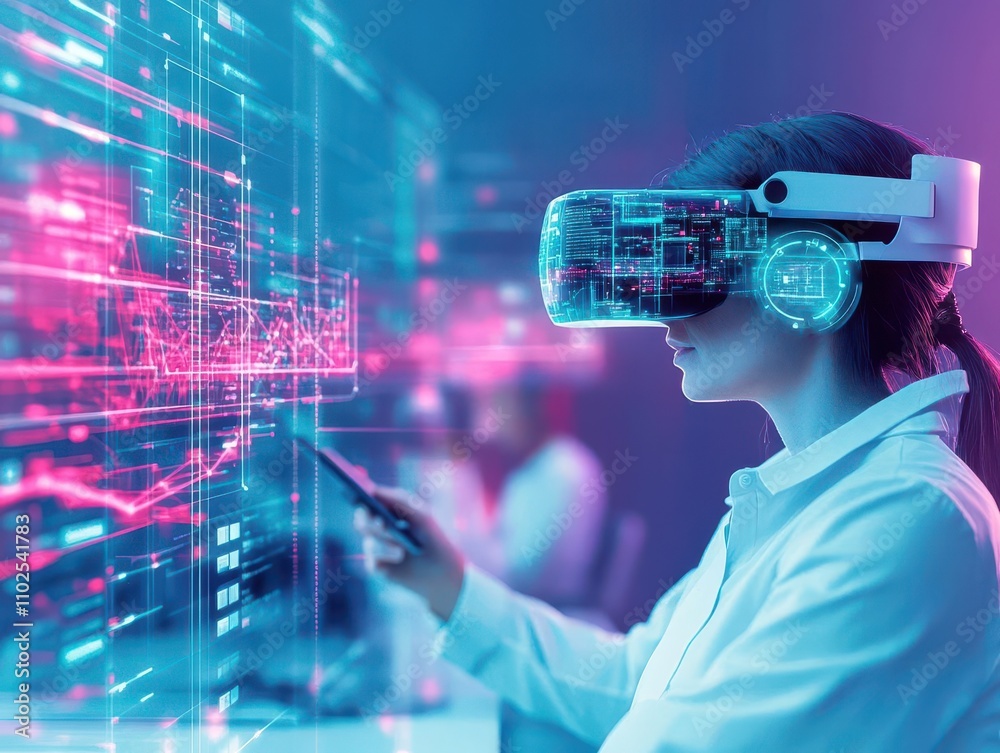 Fototapete a hightech office space where workers use augmented reality glasses to collaborate in a shared digit