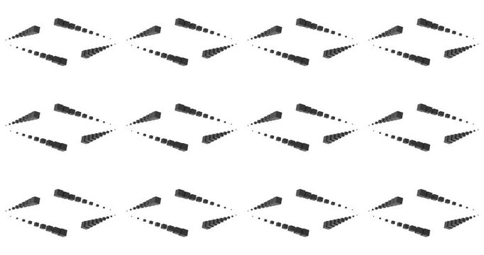 Abstract looped geometric animated black bkky background of cubes in the form of a cross