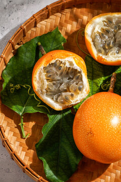 fresh passion fruit, Passiflora ligularis, sweet granadilla or grenadia