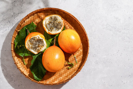 fresh passion fruit, Passiflora ligularis, sweet granadilla or grenadia