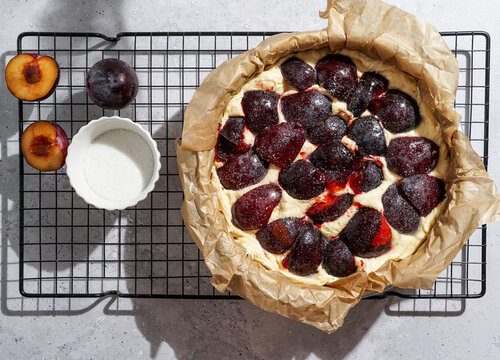 Plum Cake, with ice cream, sunshine, natural shadows