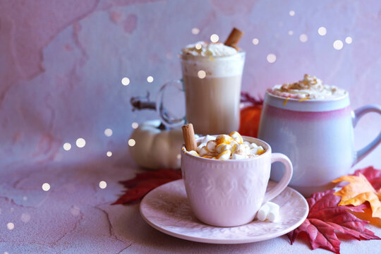 Pumpkin Spice and Caramel Hot Chocolate with Negative Space.