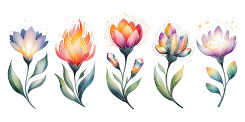 Whimsical Watercolor Illustration of Five Different Creatures