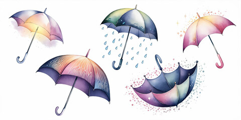 Whimsical Watercolor Illustration of Five Different Enchanted Creatures