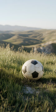 Bola de futebol contra um campo gramado