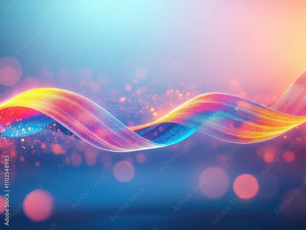 Poster abstract flowing ribbons of light in warm sunset tones, dynamic motion, soft glow, studio setup