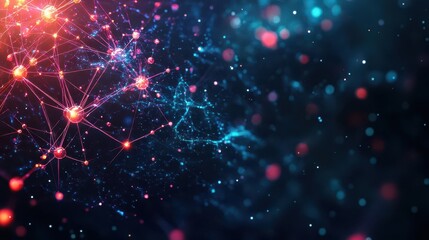 Obraz premium Abstract depiction of neural networks as a watercolor galaxy of glowing nodes and flowing connections in a cosmic background