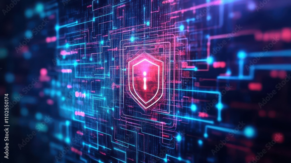 Aufkleber An AIdriven firewall blocking incoming cyberattacks in realtime, front view, illustrating active defense systems, cybernetic tone, Complementary Color Scheme