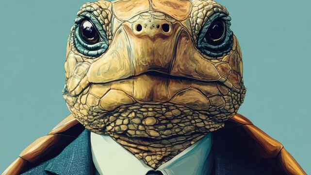 ai generated of turtle or tortoise wearing business attire. Animal working at the office. 4K Video