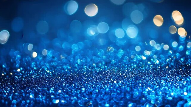 Sapphire glitter bokeh background. Unfocused shimmer royal blue sparkle. Crystal droplets wallpaper 4K Video