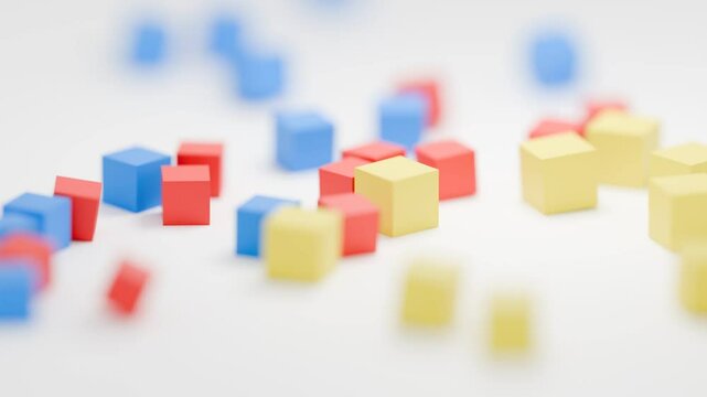 3d isometric cubes colorful with blur effect 4k video illustration rendering