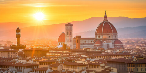 Obraz premium Florence Cathedral Sunset, Italian Cityscape at Golden Hour