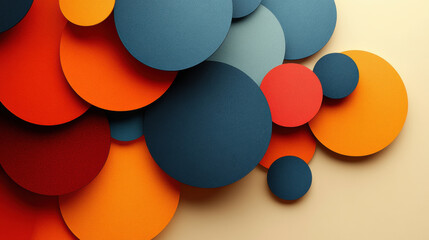 Colorful geometric circles create modern abstract background, featuring vibrant hues of orange, blue, and red. This design adds lively touch to any space