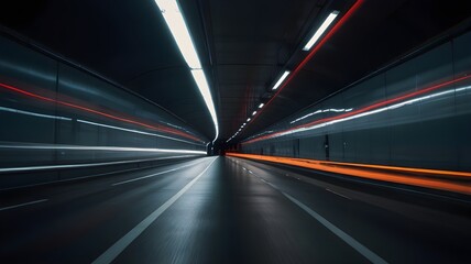A fast-moving tunnel with motion blur, a feeling of speed and modern technology





