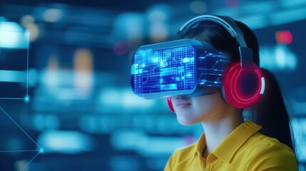 Online customer support agent helping with an order reliability service focus on headset and screen realistic Composite