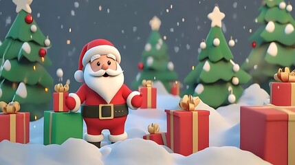 크리스마스 트리와 선물로 꾸며진 산타클로스의 풍경, AI 생성