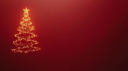 Christmas tree with glowing lights and a star on a rich red background for festive celebrations