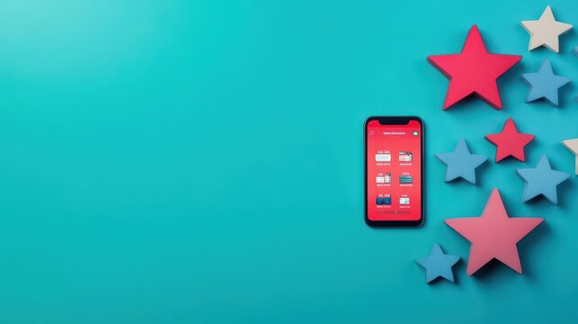 User rating products on an ecommerce platform feedback interaction focus on mobile app futuristic Fusion