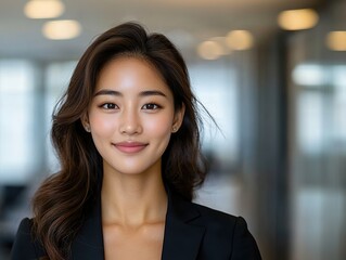 Fototapeta premium Smiling Confident Young Professional Woman in Office Setting