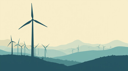 illustration of a landscape with wind turbines.