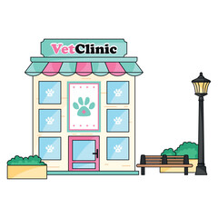Friendly veterinary clinic with colorful facade, Vector