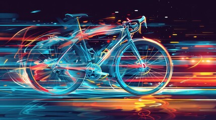 Fototapeta premium Speeding road bicycle with vibrant light trails.