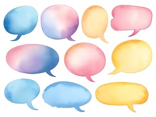 Colorful Watercolor Speech Bubbles: A Collection of Pastel Text Boxes for Design Projects