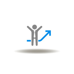 Vector illustration of businessmah hands up win and graph arrow growth. Symbol of business flow.