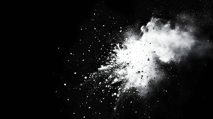 Obraz premium Abstract White Powder Explosion on Black Background, Dramatic Dust Cloud Burst, Dynamic Energy, Artistic Texture