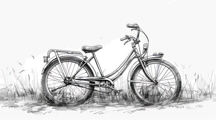 Obraz premium Sketch of vintage bicycle in field.