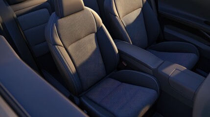 Luxurious Car Interior with Modern Grey Fabric Seats and Sunlight