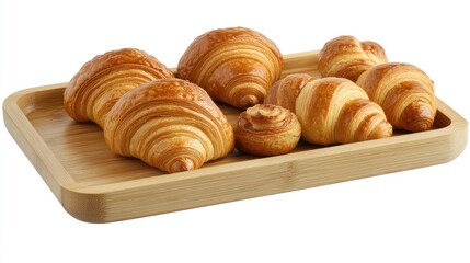 Freshly Baked Croissants and Pastries on a Wooden Serving Tray