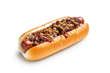 A hot dog with mustard and onions on a bun