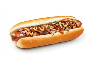 A hot dog with mustard and onions on it