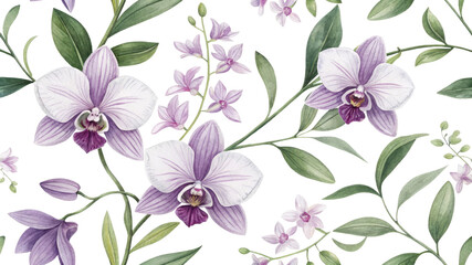 Watercolor Orchid Seamless Pattern Purple Phalaenopsis and Dendrobium, Isolated on White Background, Botanical Illustration, Floral Design

Orchid, Watercolor, Seamless, Botanical