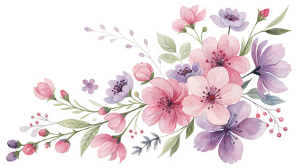 Watercolor Floral Bouquet Pink and Purple Flowers, Isolated on White Background, Botanical Illustration, Spring Theme

floral arrangement, watercolor painting, spring flowers, blossom