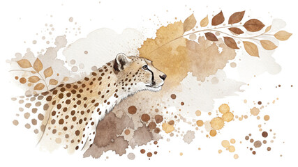 Watercolor Cheetah Profile Autumn Leaves and Splashes, Isolated on White Background, Watercolor Painting, Animal Art

Cheetah, Watercolor, Autumn, Wildlife