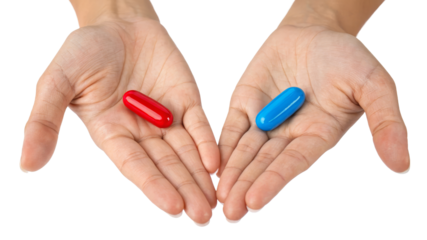 Two Hands Holding Red and Blue Pills, Isolated on White Background Choice Concept,  pill, choice, medication

Keywords  pill, choice, medicine, decision