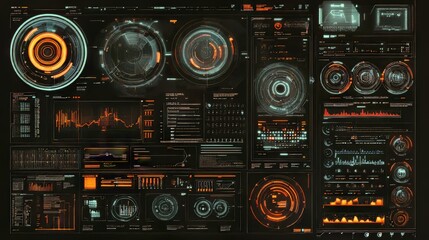 Fototapeta premium Futuristic HUD Interface with Multiple Displays and Data Visualization